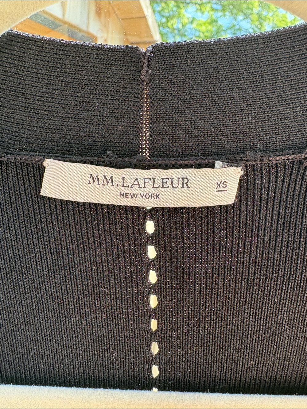 MM Lafleur Black Ribbed Knit Top with Center Stitch Detail